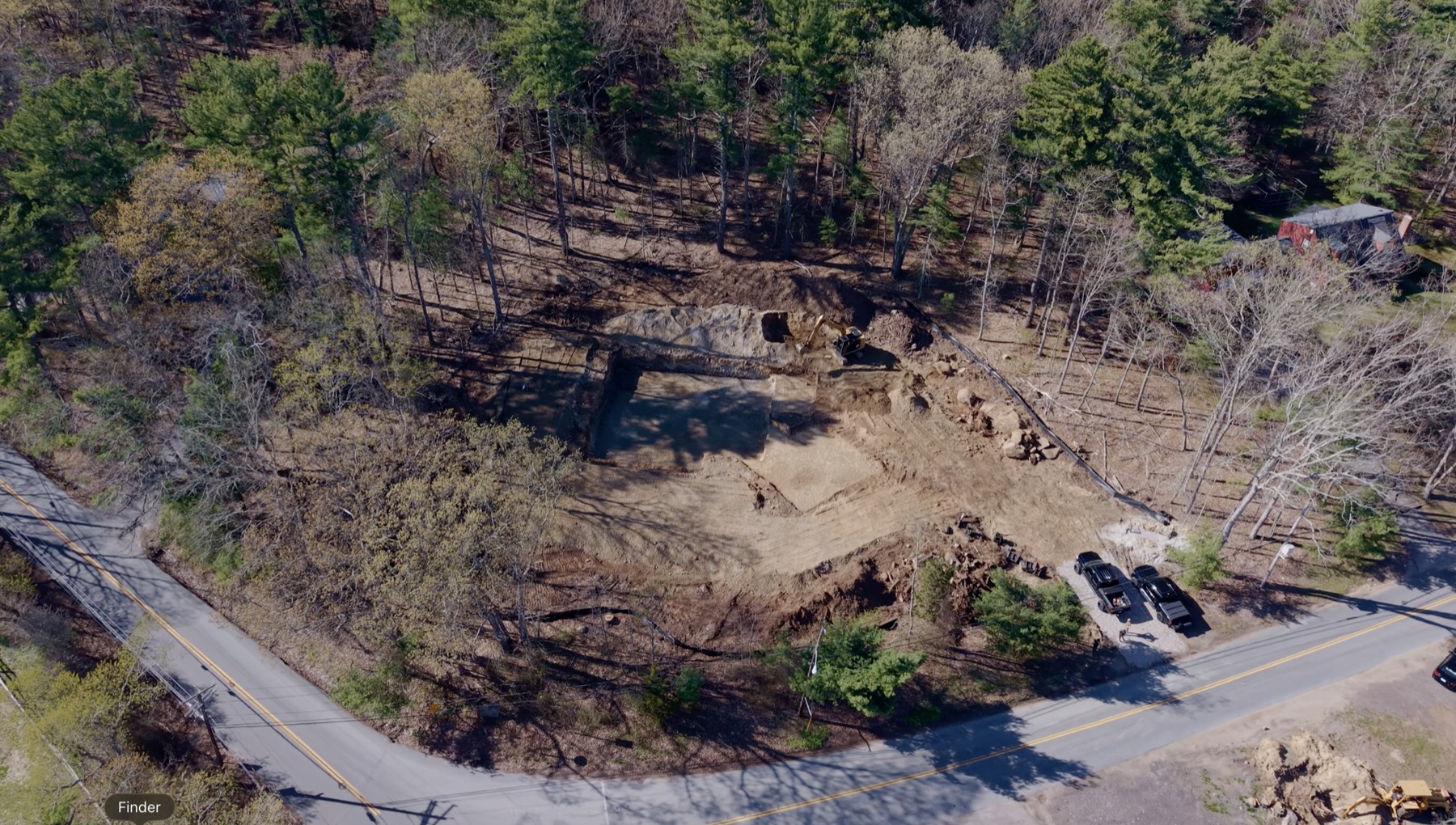 Top-down aerial photograph of an active construction site